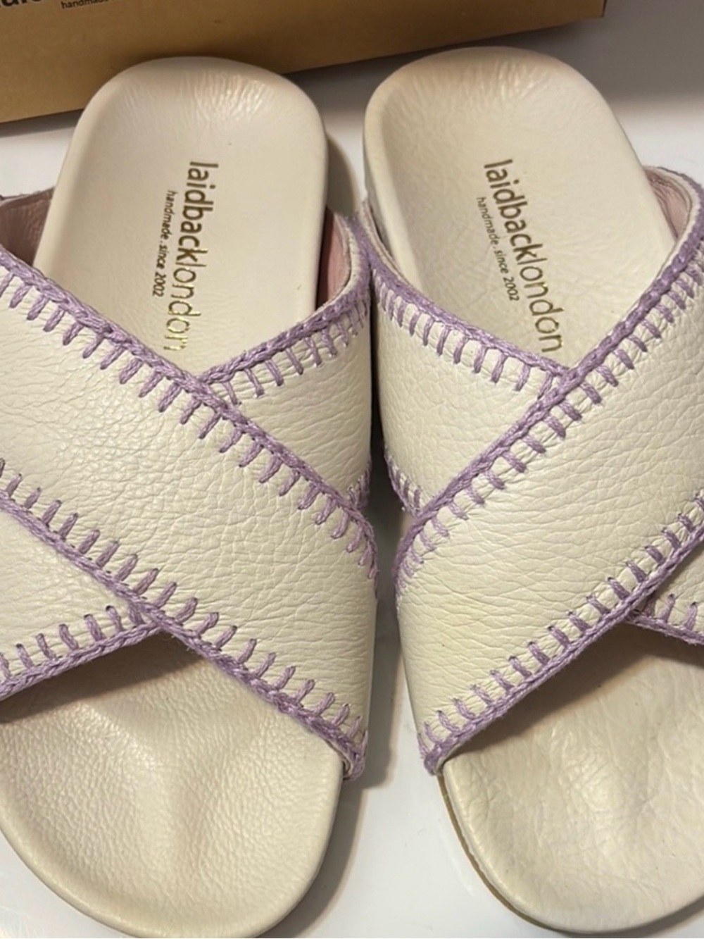 Laidbacklondon Slide Sandals with Lavender Stitching